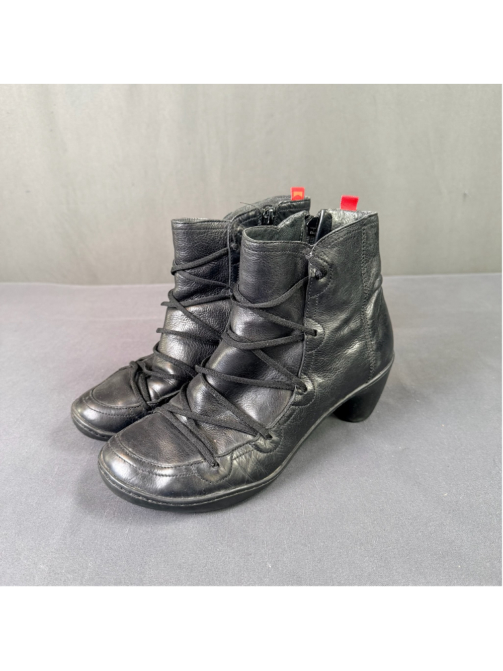 Camper Ankle Boots Women 9.5 Wrap Lace Side Zip Dark Academia Whimsigoth Black - Picture 8 of 13